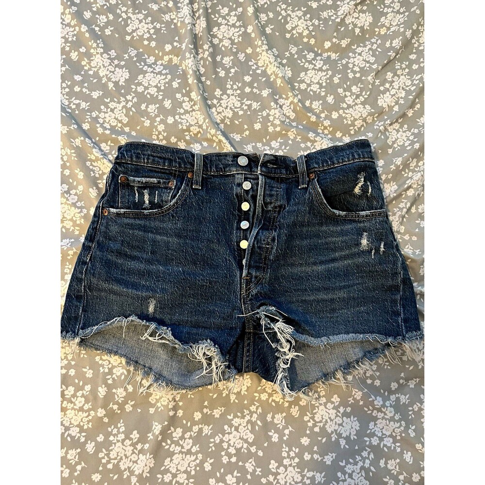 Levi's Premium 501 Women's Blue Dark Wash High-Rise Cut Off Shorts Button Fly